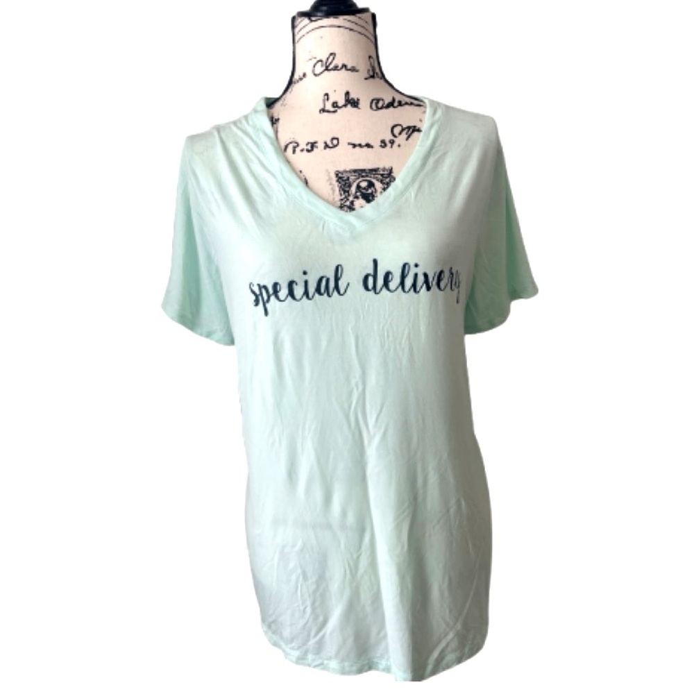 Chico’s Soma Tee Shirt v Neck Special Delivery Mint Green Women's‎ Top Size XL